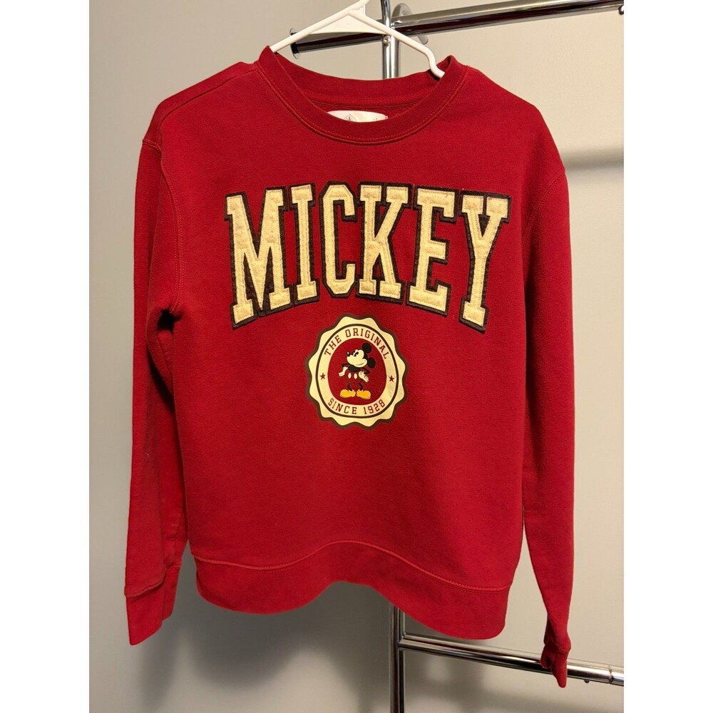 Disney Mickey Mouse Red Crewneck Sweatshirt M Varsity Applique Since 1928